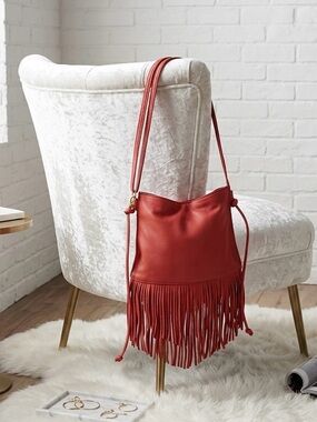 HOBO Red Fringed Leather Shoulder Bag